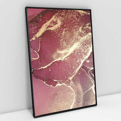 Quadro Decorativo em Canvas Abstrato Mármore Rosa Perolado TaColado Moldura 2cm Preta sem Vidro 60 x