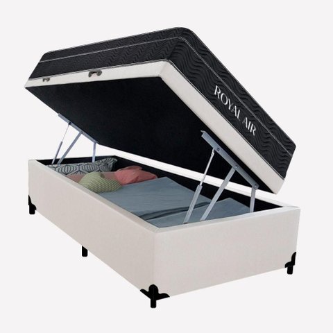 Cama Box Baú Solteiro 88cm Royal Air com Colchão Molas Ensacadas Branco Royal Sleep