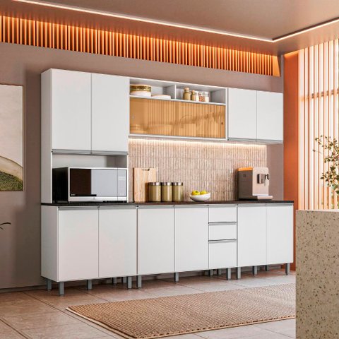 Cozinha Modulada Evidence 5 Peças com Tampo Paneleiro e Vidro Reflex Poliman