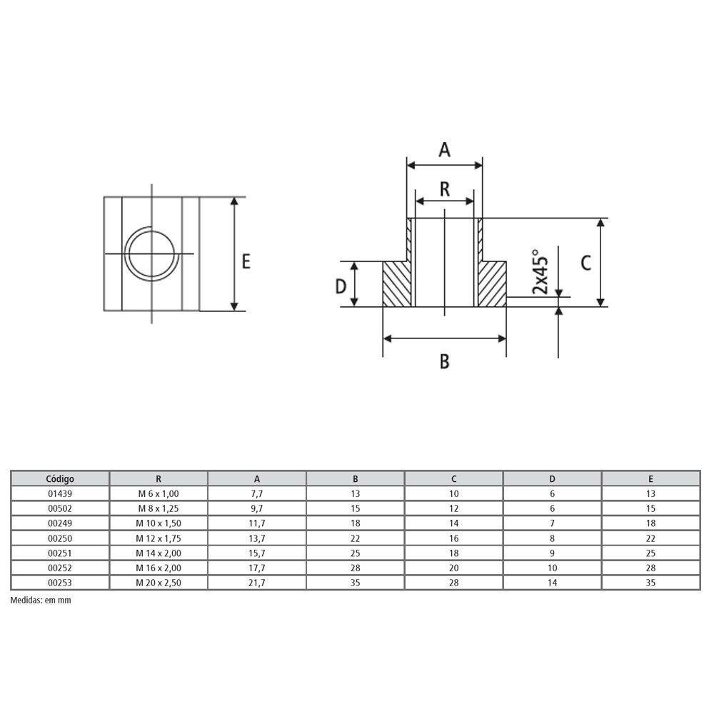 Porca em T - M 10 X 1,50 - 5