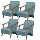 Ver imagem 1 de Kit 4 Poltronas Venus 1 Lugar Braço Madeira Maciça Tecido Suede Unidecor Turquesa