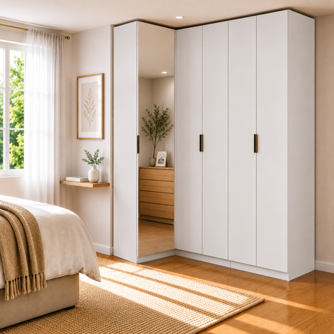 Guarda Roupa de Canto Reto 5 Portas 1 Espelho Altezza Clean Belmax:Branco
