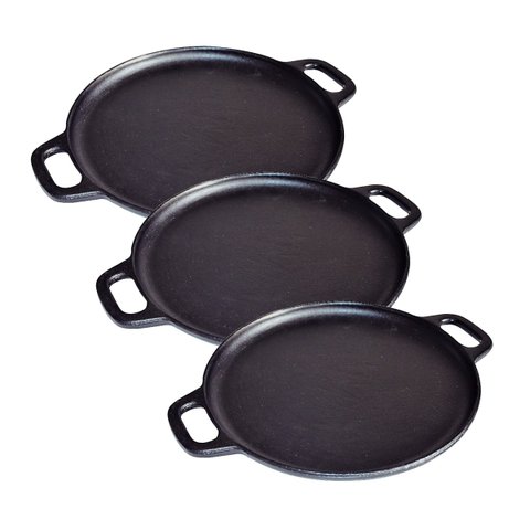 Kit 3 Bifeteira Ferro Fundido Lisa Redonda Alça Ferro 30cm