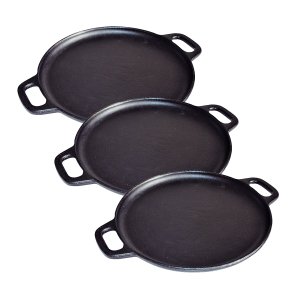 Kit 3 Bifeteira Ferro Fundido Lisa Redonda Alça Ferro 30cm