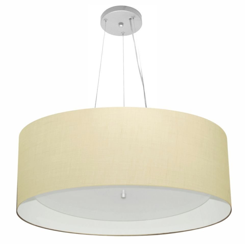 Lustre Pendente Cilíndrico Vivare Md-4013 Cúpula Forrada em Tecido 60x25cm - Bivolt - Algodão Crú /  - 1