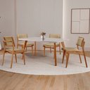 Ver imagem 1 de Sala de Jantar Mesa Malta 120cm Tampo Laqueado com Vidro Canto Moeda e 4 Cadeiras Eva