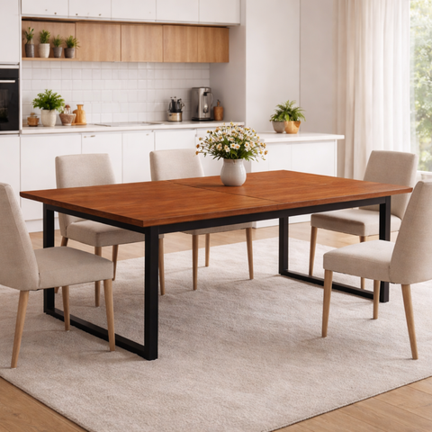 Mesa de Jantar Grande 190cm Base de Ferro Estilo Industrial