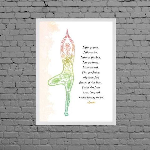 Quadro Decorativo Yoga Frase Gandhi 24x18cm - com vidro:Madeira preta