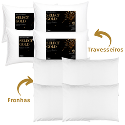Kit 4 Travesseiros Select Gold Antialérgico com 4 Fronhas 100% Algodão Percal 150 Fios - 2