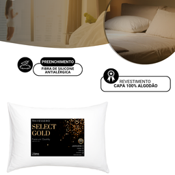 Kit 4 Travesseiros Select Gold Antialérgico com 4 Fronhas 100% Algodão Percal 150 Fios - 5