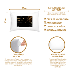 Kit 4 Travesseiros Select Gold Antialérgico com 4 Fronhas 100% Algodão Percal 150 Fios - 3