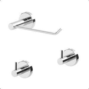 Kit Acessórios para Banheiro 3 Peças Grego Metal Completo Suporte Redondo Alto Brilho Athenas