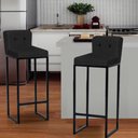 Ver imagem 3 de Kit 03 Banqueta Alta C/ Encosto Lucca Industrial Cozinha Balcão Ferro Preto Botão Preto Corino
