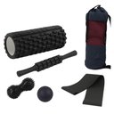 Ver imagem 1 de Kit Yoga 5 Peças com Bastão, Foam Roller, Bola, Faixa Elástica e Bolsa – Alongamento, Treino e