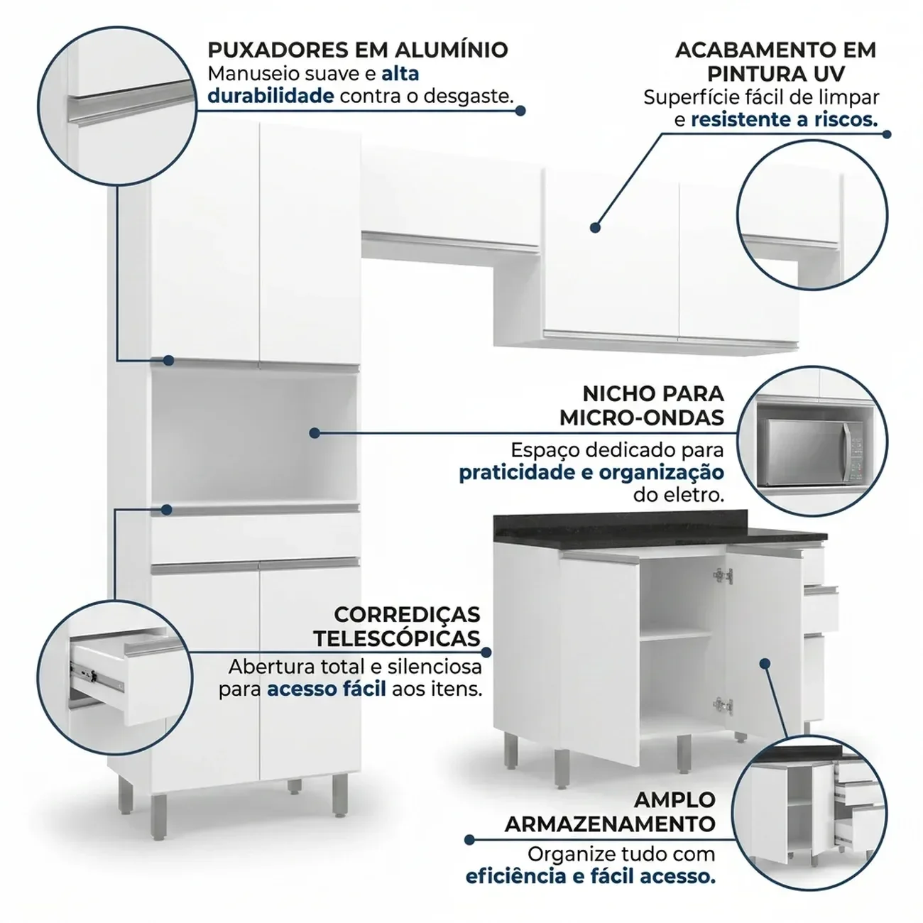 Ver imagem 7 de Cozinha Compacta 8 Portas 4 Gavetas 270cm Top Class Branco Brilho