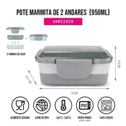 Pote Marmita de 2 Andares 950ml Jacki Design - Joy Cinza - 5