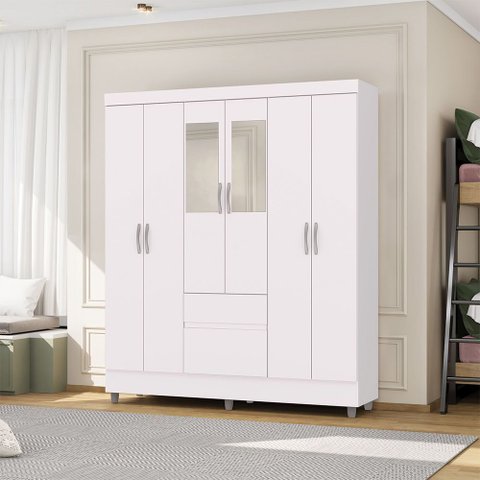 Guarda Roupa Casal Flex Abruzzo 6 Portas de Bater 2 Gavetas com Espelho Branco/terracota G98 - Gran