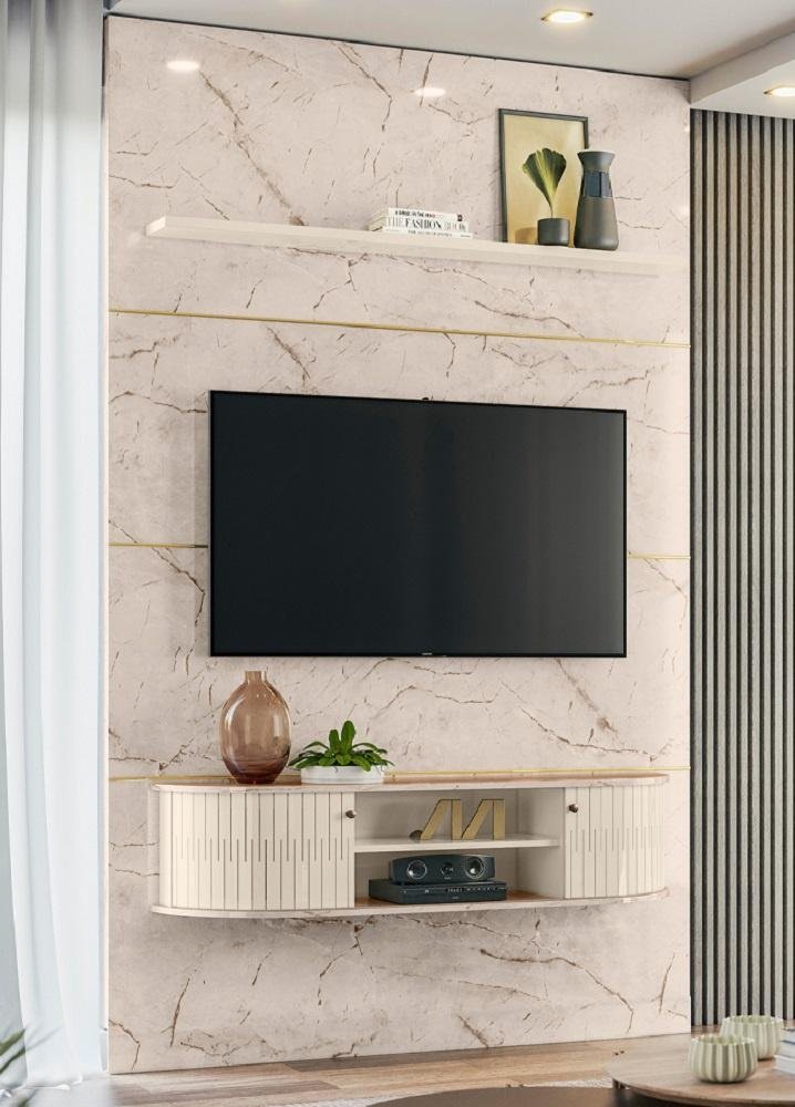 Rack Suspenso com Painel para Tvs até 65'' Monte Carlo Calacata Off White Madetec