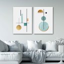 Ver imagem 3 de Conjunto Quadros Decorativos para Sala Quarto Geométricos Azul em Tecido Canvas