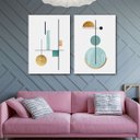 Ver imagem 2 de Conjunto Quadros Decorativos para Sala Quarto Geométricos Azul em Tecido Canvas