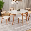 Ver imagem 1 de Conjunto Sala de Jantar Mesa 135x80cm Tampo em MDF com Vidro 4 Cadeiras Ceci Yescasa Marrom/Off Whit