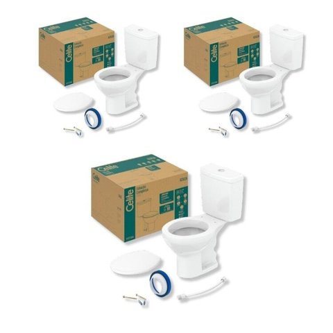 Kit 3 de Bacia com Caixa Acoplada e Assento Azálea Celite