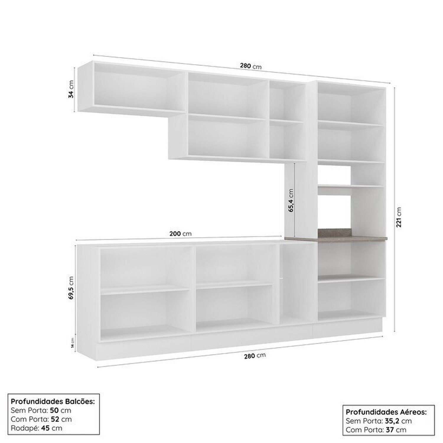 Cozinha Modulada 5 Peças 1 Torre 2 Aéreos 2 Balcões Arizona Arizona Cabecasa Madeiramadeira - 3