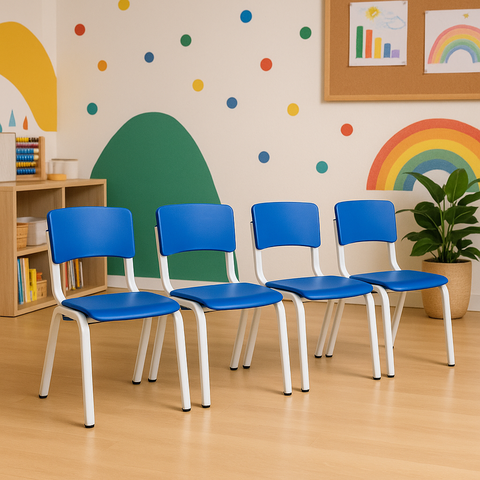 Kit 4 Cadeiras Infantil Iso Azul Brinquedoteca Escolas Ecomhome