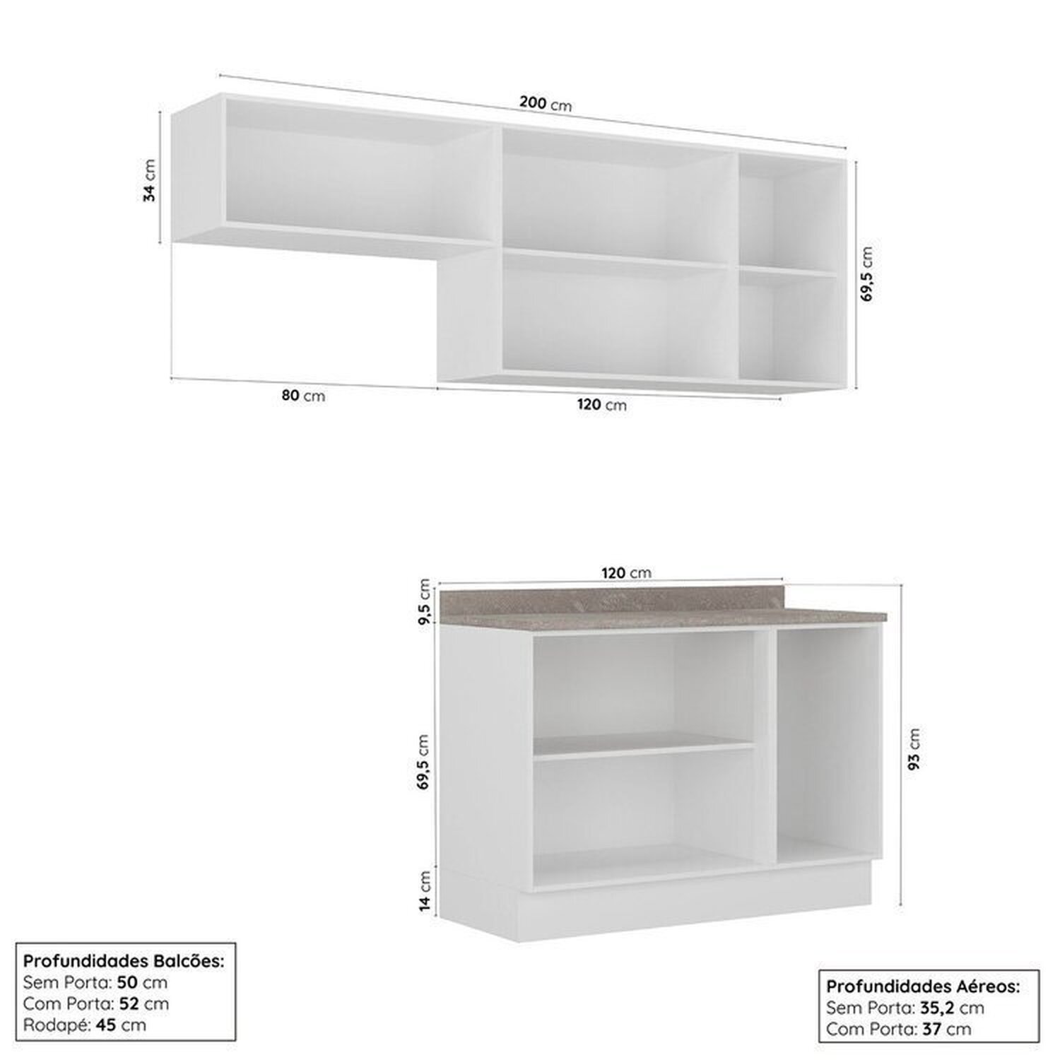 Cozinha Modulada 3 Peças 2 Aéreos 1 Balcão Arizona Cabecasa Madeiramadeira - 3