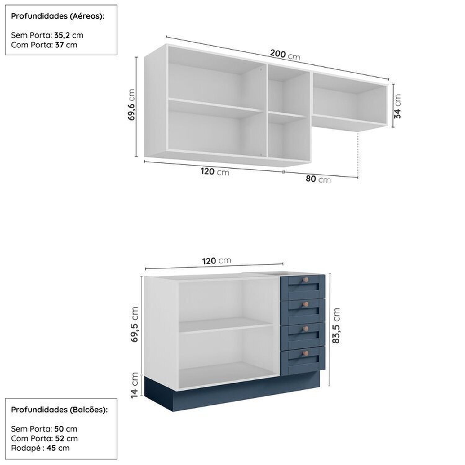 Cozinha Modulada 3 Peças 2 Aéreos 1 Balcão Arizona Cabecasa Madeiramadeira - 3