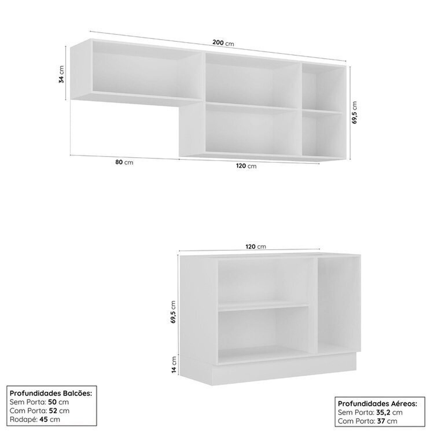 Cozinha Modulada 3 Peças 2 Aéreos 1 Balcão Arizona Cabecasa Madeiramadeira - 3