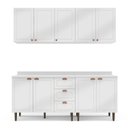 Ver imagem 3 de Cozinha Pérola com Tampo 4 Peças Aéreos com 5 Portas, Balcão 2 Gavetas 3 Portas e Balcão 2 Portas Yescasa Branco
