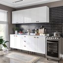 Ver imagem 1 de Cozinha Pérola com Tampo 4 Peças Aéreos com 5 Portas, Balcão 2 Gavetas 3 Portas e Balcão 2 Portas Yescasa Branco