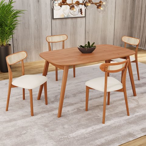 Conjunto Sala de Jantar Mesa 135x80cm Tampo em MDF Laminado 4 Cadeiras Ceci Yescasa Marrom/Off White