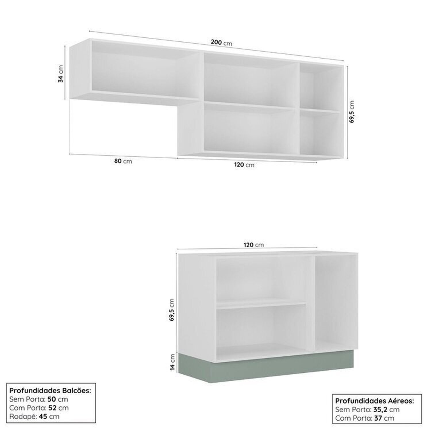 Cozinha Modulada 3 Peças 2 Aéreos 1 Balcão Arizona Cabecasa Madeiramadeira - 3