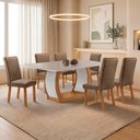 Ver imagem 2 de Mesa de Jantar Milena 180cm Tampo MDF e Vidro Canto Copo com 6 Cadeiras Lira