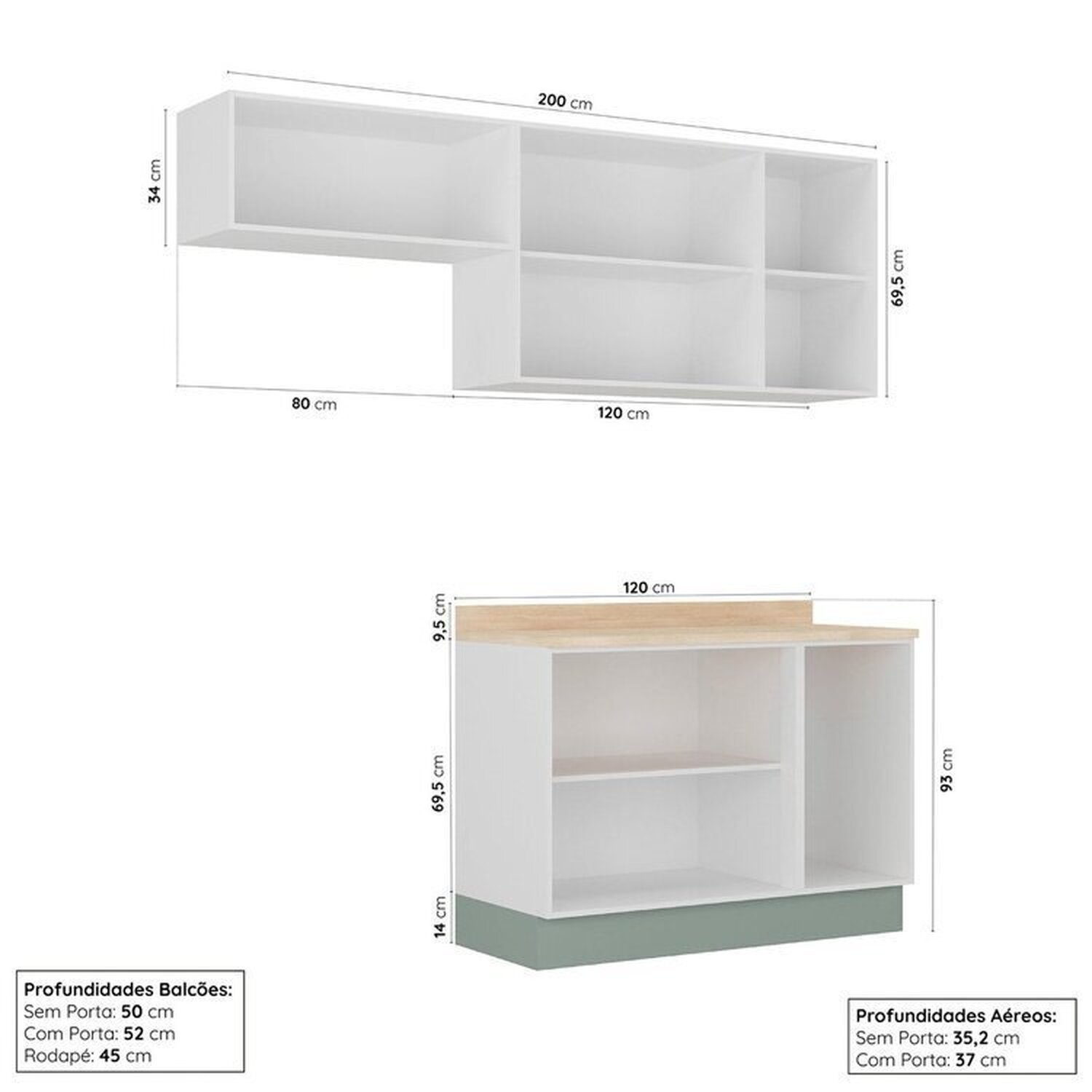 Cozinha Modulada 3 Peças 2 Aéreos 1 Balcão Arizona Cabecasa Madeiramadeira - 3