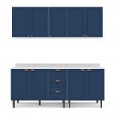 Ver imagem 3 de Cozinha Pérola com Tampo 4 Peças Aéreos com 5 Portas, Balcão 2 Gavetas 3 Portas e Balcão 2 Portas Yescasa Azul/Branco