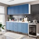 Ver imagem 1 de Cozinha Pérola com Tampo 4 Peças Aéreos com 5 Portas, Balcões Yescasa Azul/Branco
