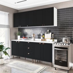Cozinha Pérola com Tampo 4 Peças Aéreos com 5 Portas, Balcão 2 Gavetas 3 Portas e Balcão 2 Portas Ye - 2