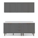 Ver imagem 3 de Cozinha Pérola com Tampo 4 Peças Aéreos com 5 Portas, Balcões Yescasa Cinza/Branco