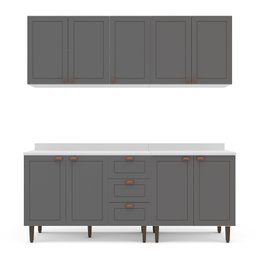 Cozinha Pérola com Tampo 4 Peças Aéreos com 5 Portas, Balcão 2 Gavetas 3 Portas e Balcão 2 Portas Ye - 3