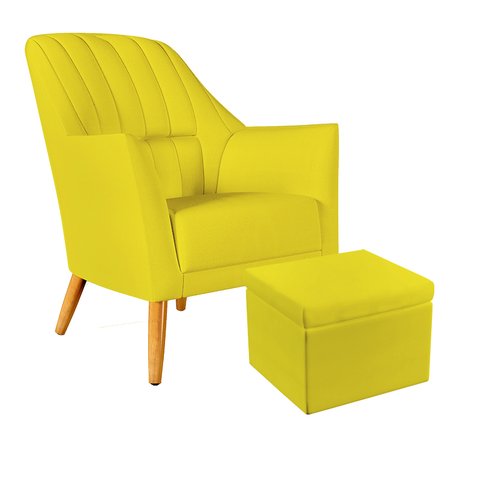 Poltrona Orion Bordada com Puff Quasar Suede Amarelo Aradecor