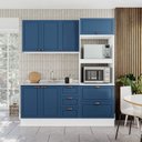 Ver imagem 1 de Cozinha Pérola com Rodapé 3 Peças Aéreo 3 Portas e Balcão 2 Gavetas 3 Portas e Torre Yescasa Azul