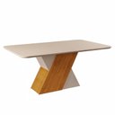 Ver imagem 2 de Mesa para Sala de Jantar 170cm Tampo Retangular com Vidro Rubi Bege/Freijó/Off White