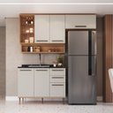 Ver imagem 1 de Cozinha Compacta Modulada 4 Peças com Nicho Decorativo Isabelle Bege/Freijó/Arenas