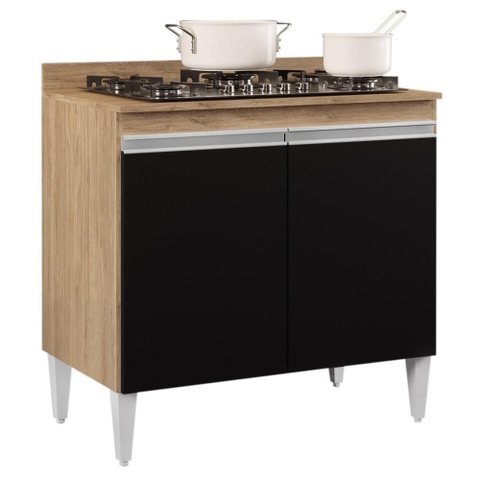 Balcão para Cooktop 80cm 2 Portas Flórida Castanho-preto - Lumil Móveis