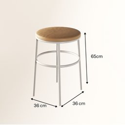 Kit 2 Banqueta Itália Redonda Estofada 65cm Aço Branco e Corino Bege Impermeável - Cozinha e Bar - 2