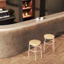 Ver imagem 3 de Kit 2 Banqueta Itália Redonda Estofada 65cm Aço Branco e Corino Bege Impermeável - Cozinha e Bar