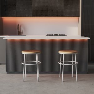 Kit 2 Banqueta Itália Redonda Estofada 65cm Aço Branco e Corino Bege Impermeável - Cozinha e Bar